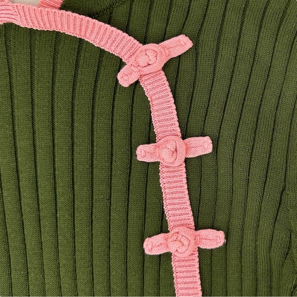 [sold] Maria de la Orden Olive Green & Pink "Mansart Chinese Top" Knit Sweater - Picture 2 of 7